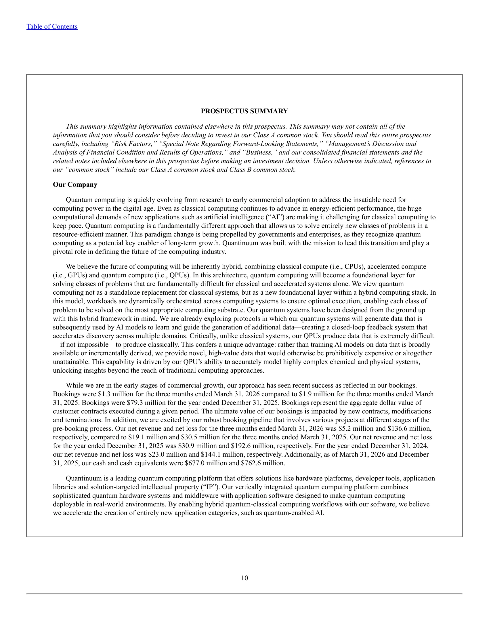 Quantinuum Inc. — IPO Prospectus (2026) — Prospectus Summary — Financial Highlights